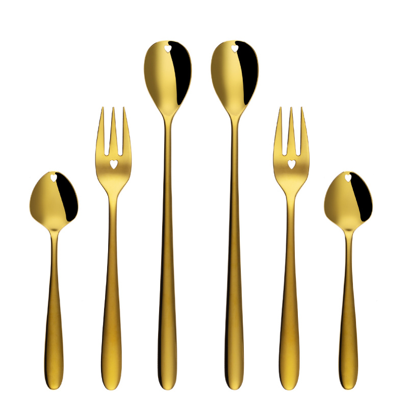 Set cadou cu inimioară 6 buc. auriu | Love Cutlery