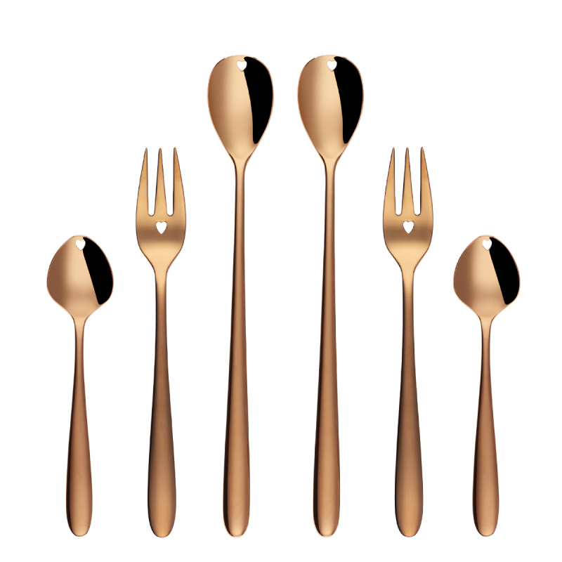 Set cadou cu inimioară 6 buc. auriu-roz — Love Cutlery