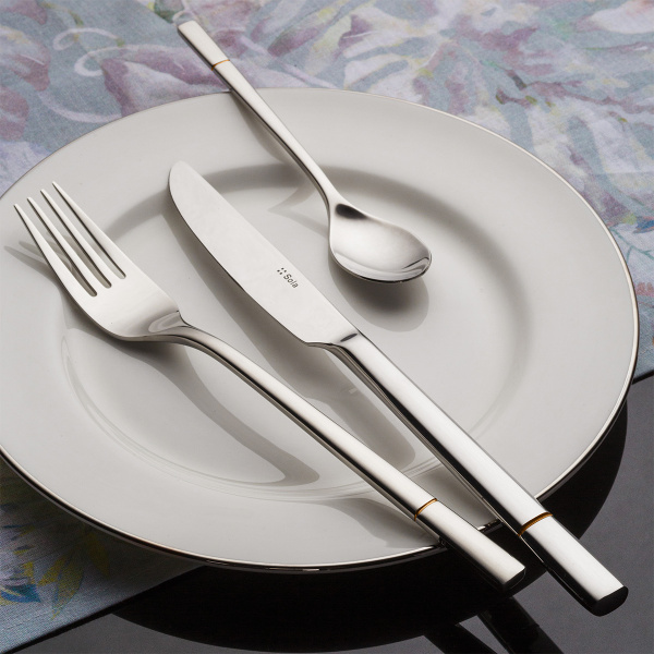 Set tacâmuri desert 24 piese — Luxus auriu cu striații