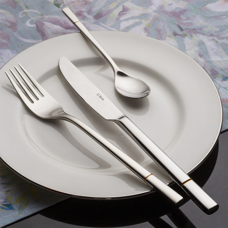 Set tacâmuri desert 24 piese — Luxus auriu cu striații