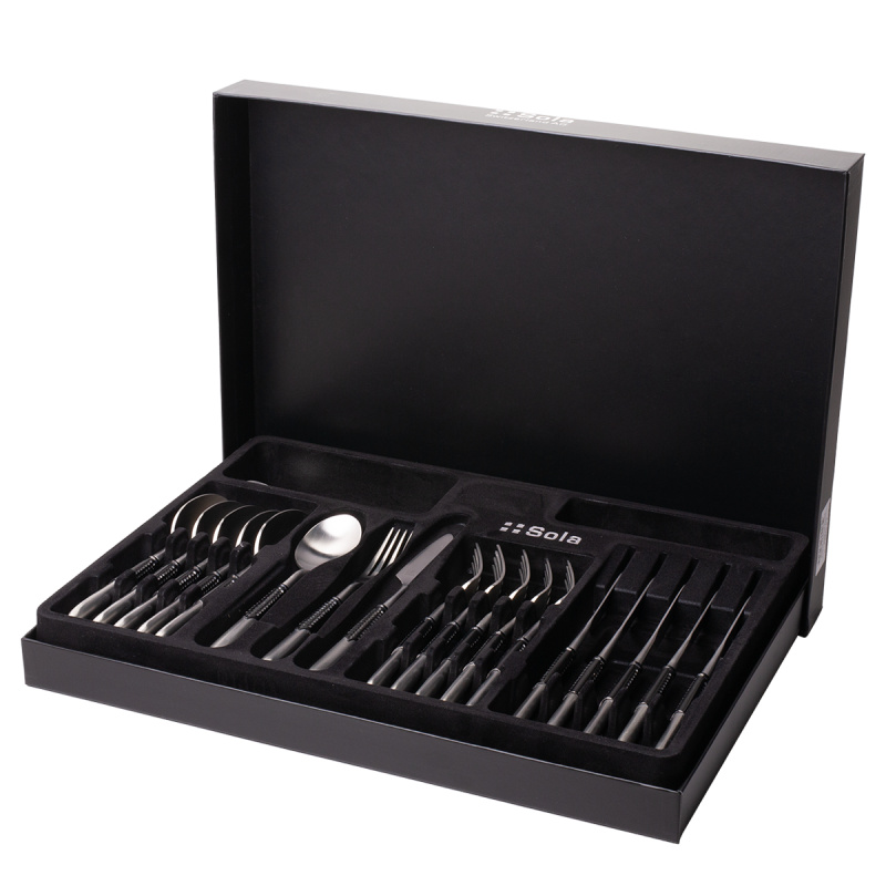 Set tacâmuri 24 piese | Gaya Exeter Black Sleeve