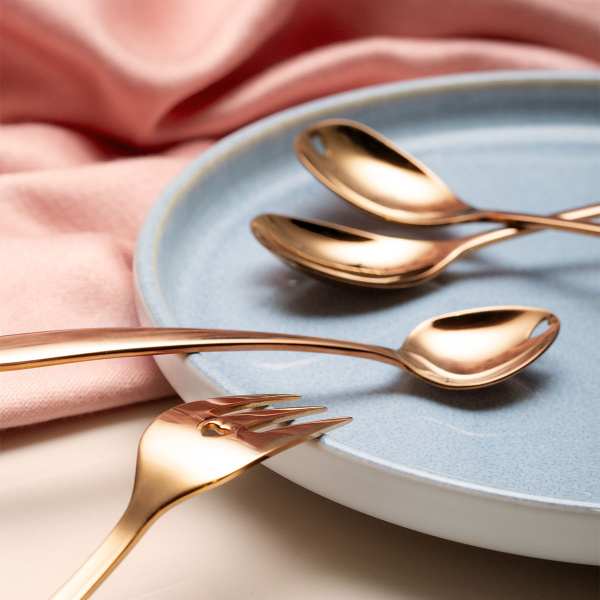 Set cadou cu inimioară 6 buc. auriu-roz — Love Cutlery