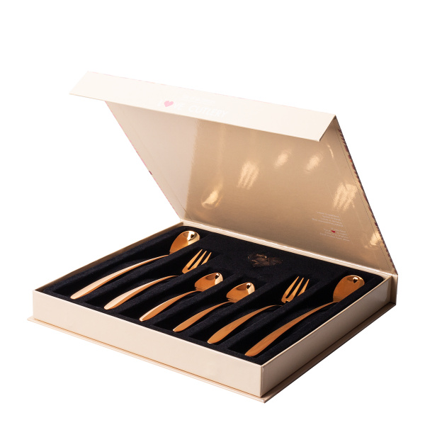 Set cadou cu inimioară 6 buc. auriu-roz — Love Cutlery
