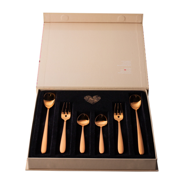 Set cadou cu inimioară 6 buc. auriu-roz — Love Cutlery