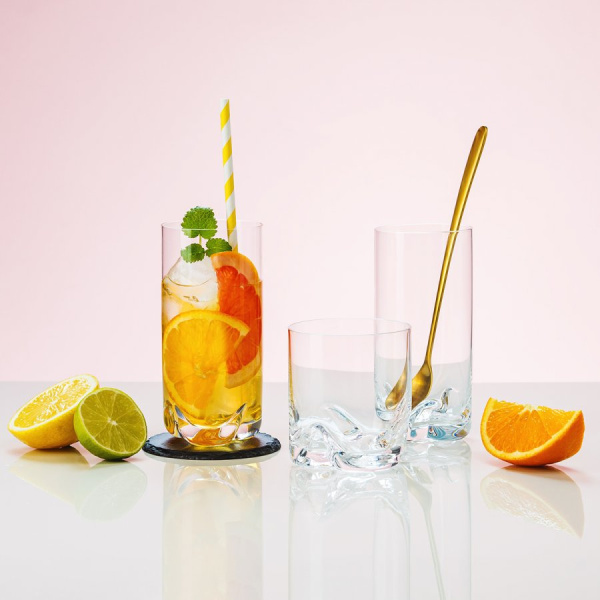 Pahare cu bază bej Long drink 350 ml set 6 buc - Anno Glas Lunasol Color