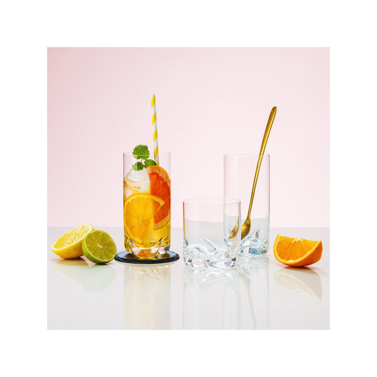 Pahare cu bază bej Long drink 350 ml set 6 buc - Anno Glas Lunasol Color