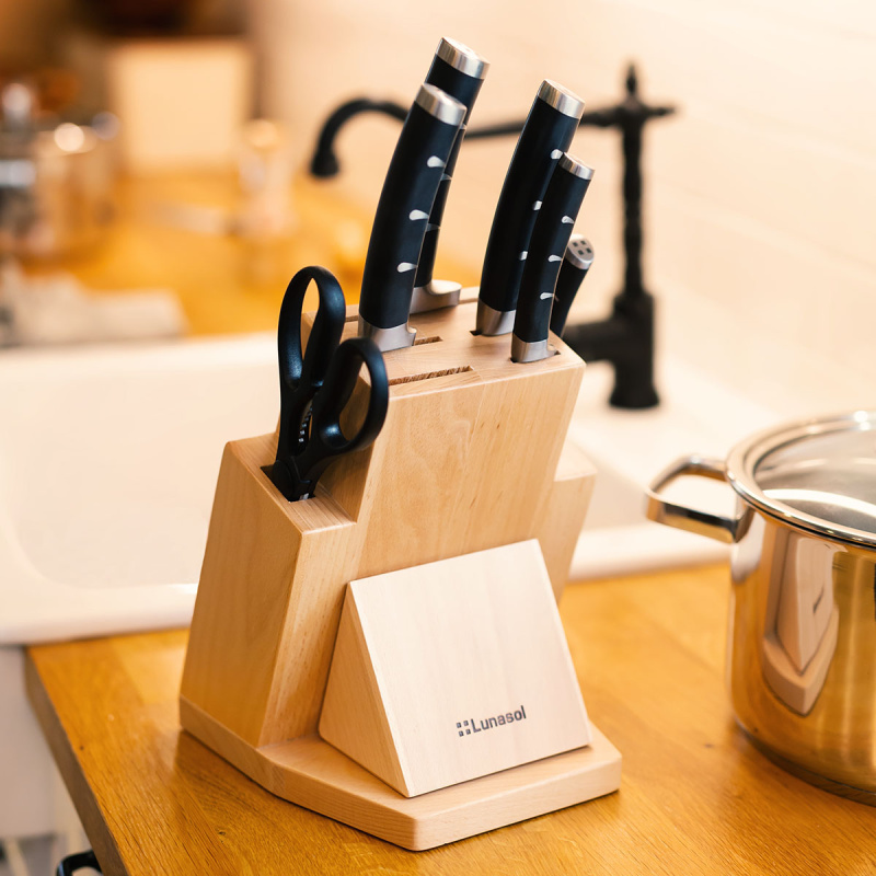 Set cuțite în suport cu ascuțitoare 7 piese - Flow Kitchen