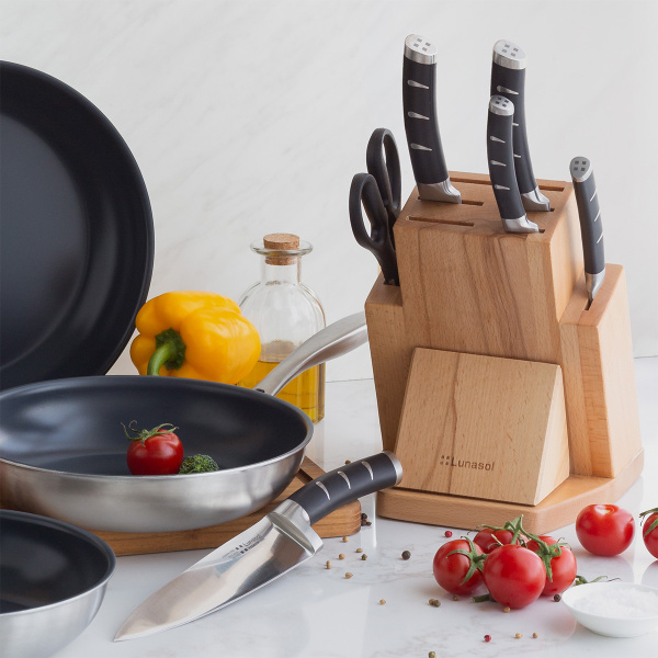 Set cuțite în suport cu ascuțitoare 7 piese - Flow Kitchen