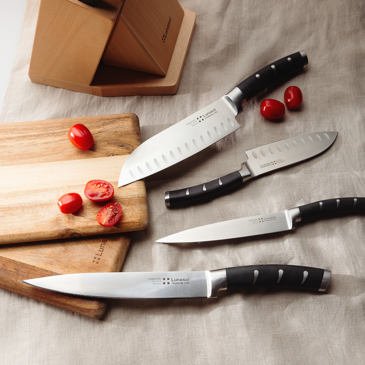 Set cuțite în suport cu ascuțitoare 7 piese - Flow Kitchen