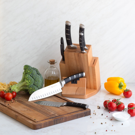 Set cuțite în suport cu ascuțitoare 7 piese - Flow Kitchen