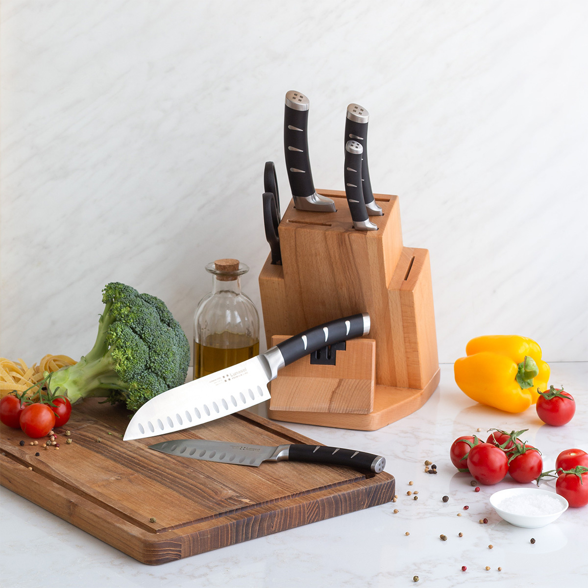 Set cuțite în suport cu ascuțitoare 7 piese - Flow Kitchen