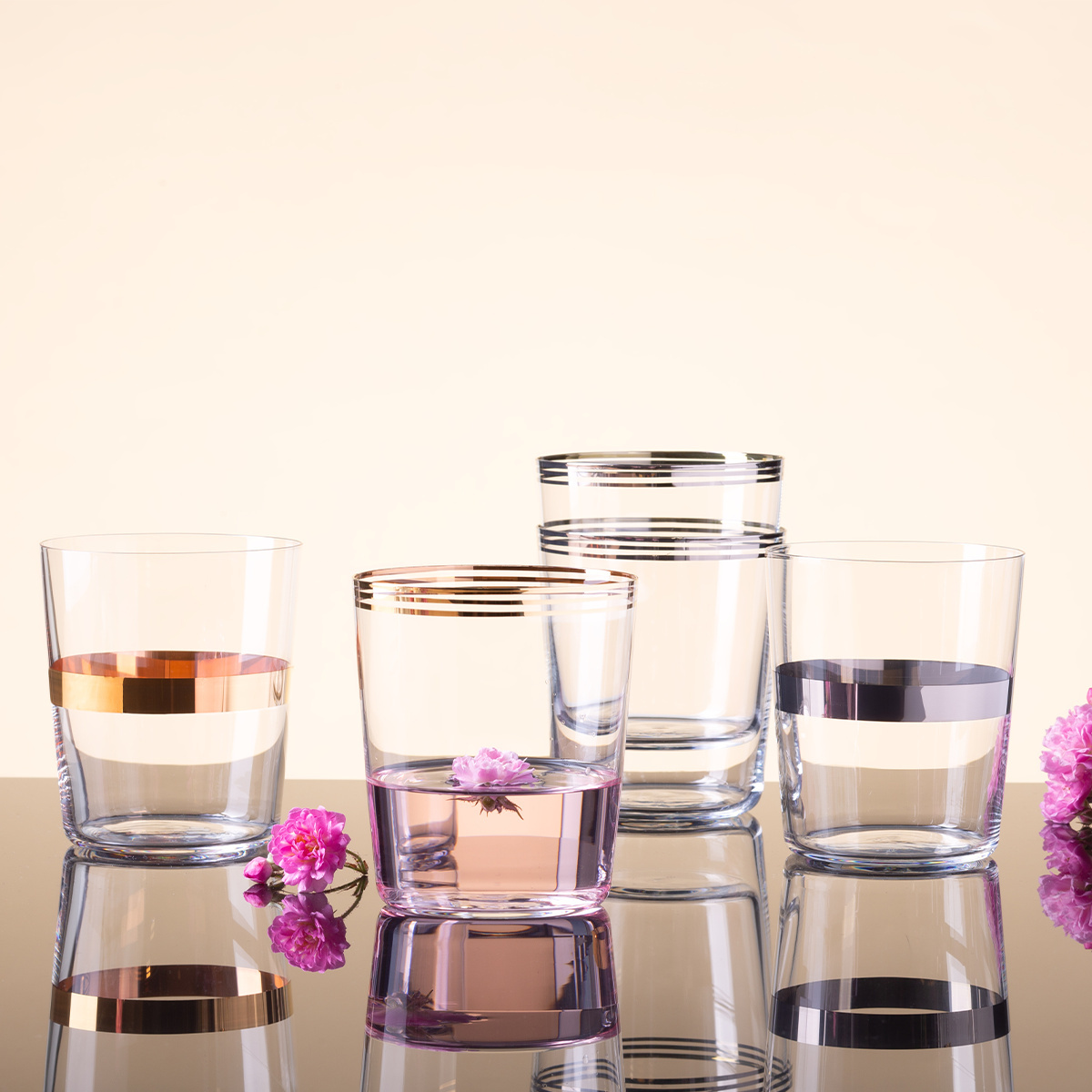 Pahare Tumbler cu dungă platinată 440 ml set 6 buc - 21st Century Glas Lunasol META Glass