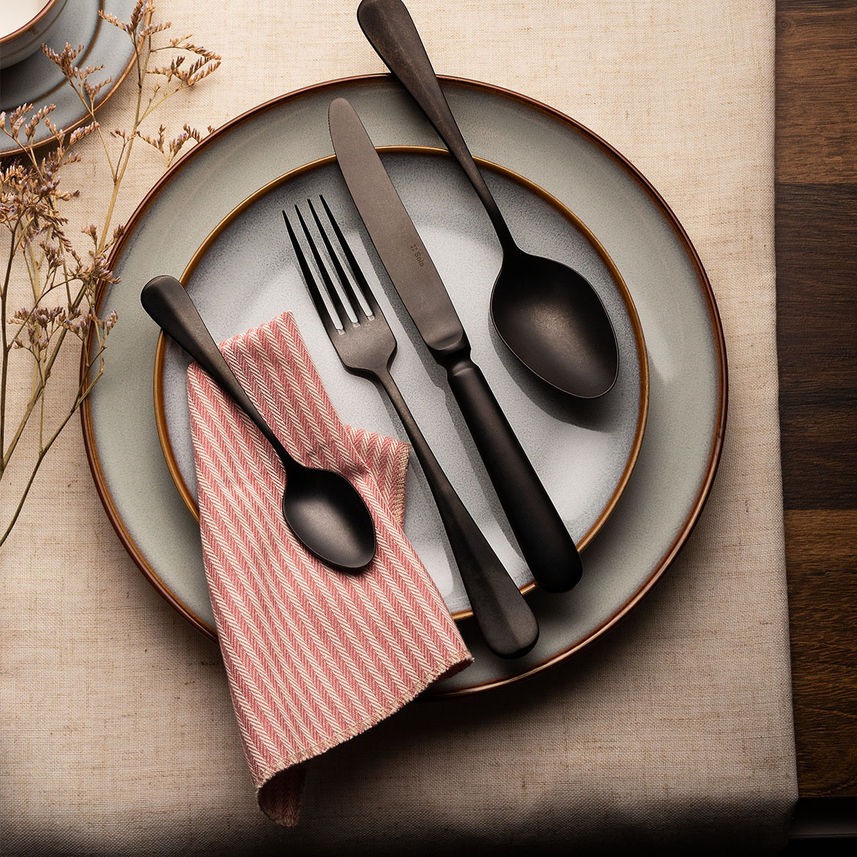 Set tacâmuri 30 buc. - Baguette Vintage PVD Black Stone Wash