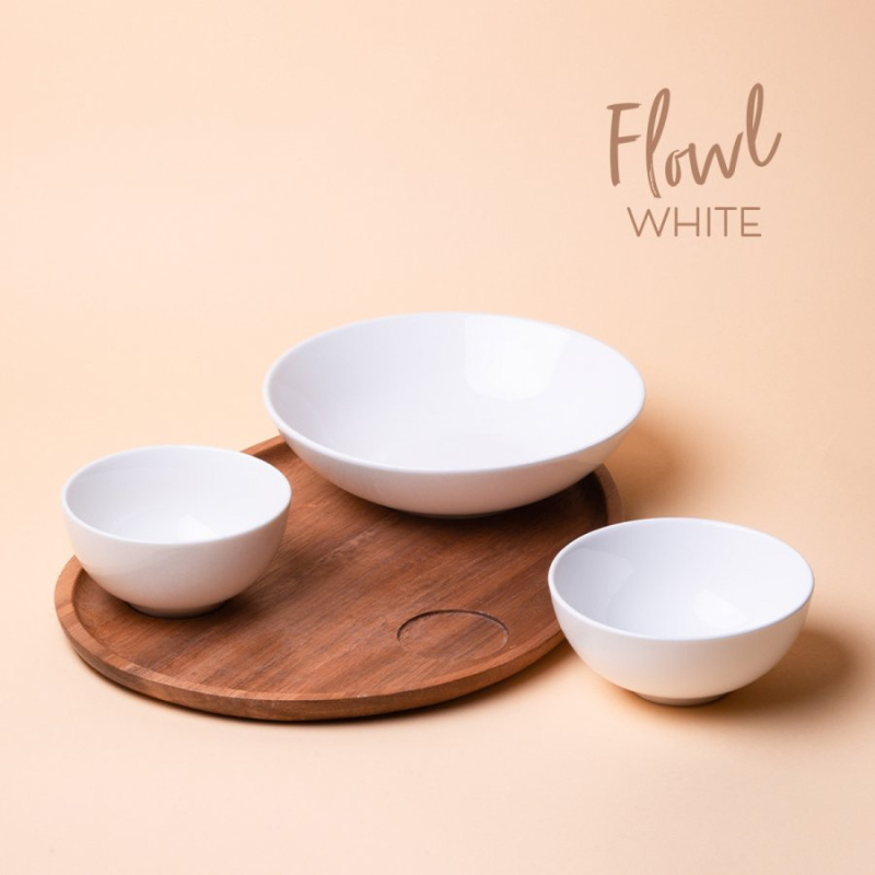Set Flowl – Boluri Gaya Atelier albe + Tavă Triangle Acacia