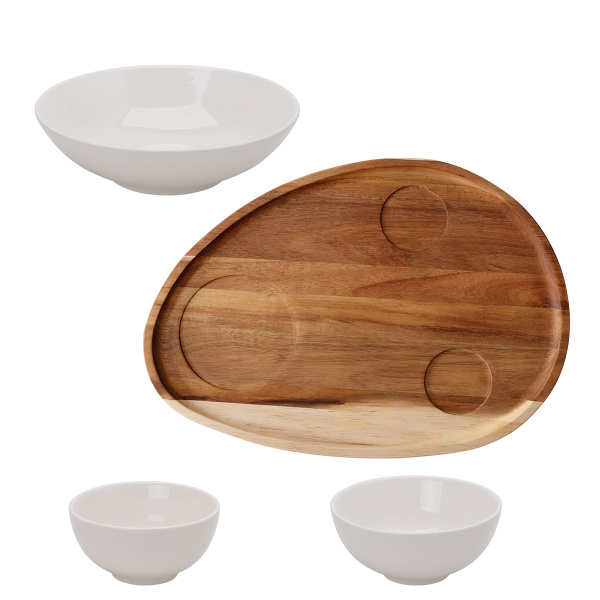 Set Flowl – Boluri Gaya Atelier albe + Tavă Triangle Acacia