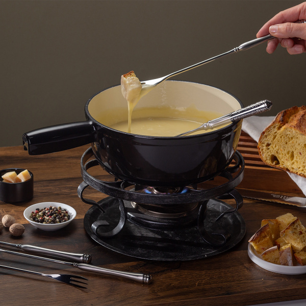 Oală pentru fondue din fontă emailată neagră ø 22 cm - Jupiter Lunasol