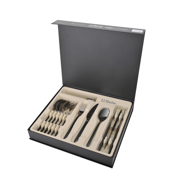 Set tacâmuri 16 buc. — Porto PVD titan închis / negru sablat