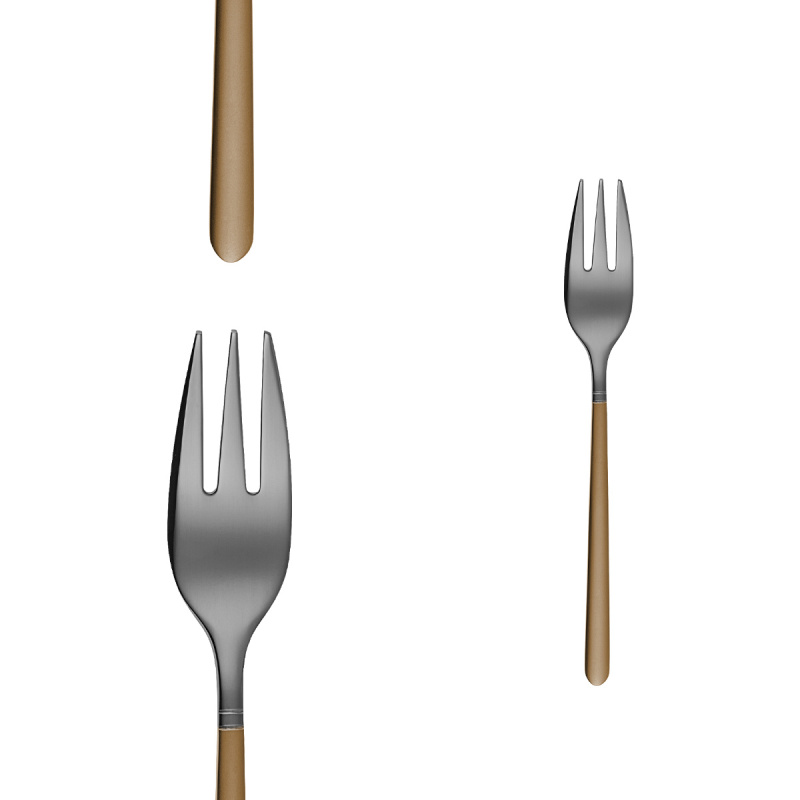 Set furculițe pentru desert 4 buc. - Porto PVD titan închis / auriu sablat