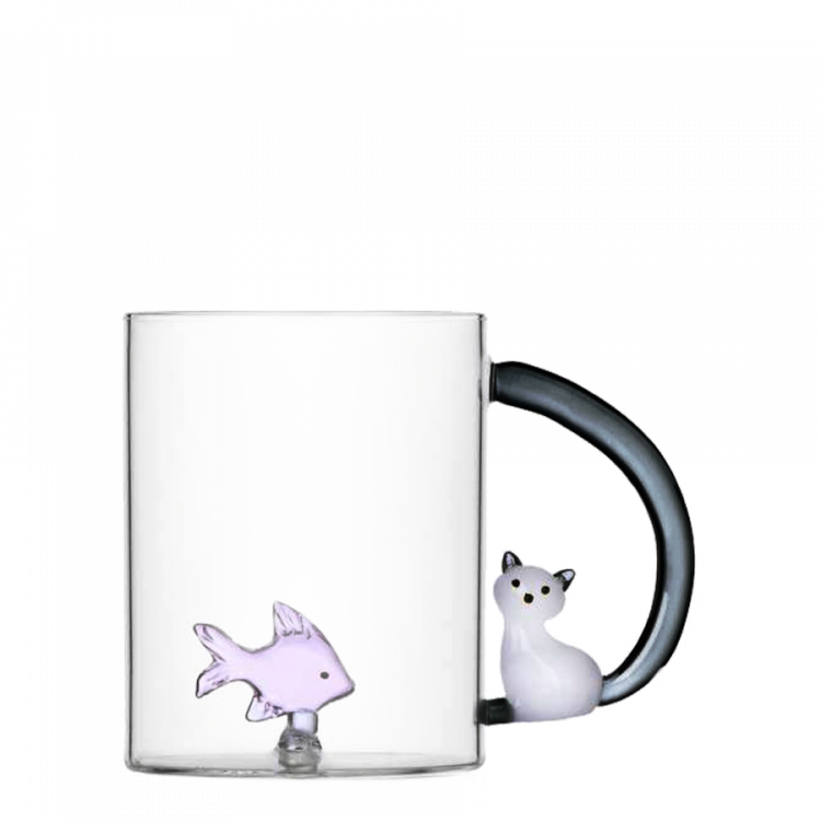 Cană din sticlă cu pește și suport în formă de pisică - Ichendorf