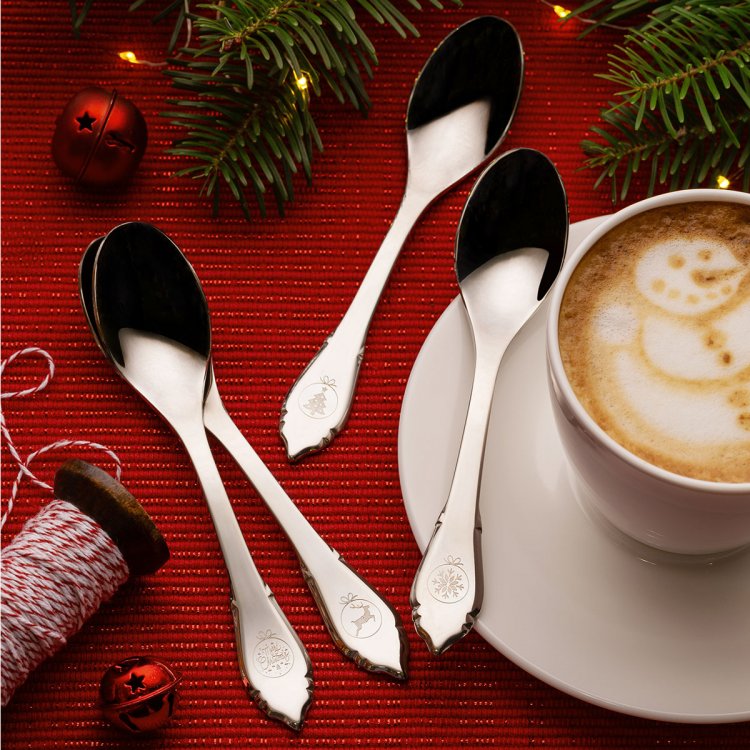 Set de lingurițe de cafea 4 buc. cu laser cu imagini de Crăciun - Duke